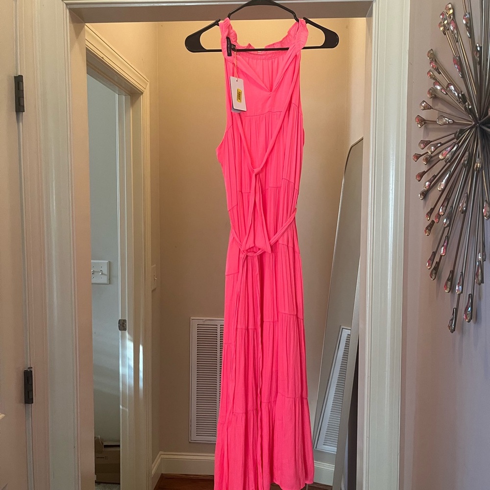 Neon Pink Sleeveless Maxi Dress by Skies are Blue